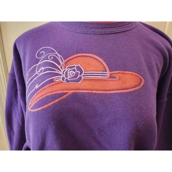 Red Hat Society Vintage Morning Sun Sweatshirt Purple‎ Double Collar - Picture 2 of 6